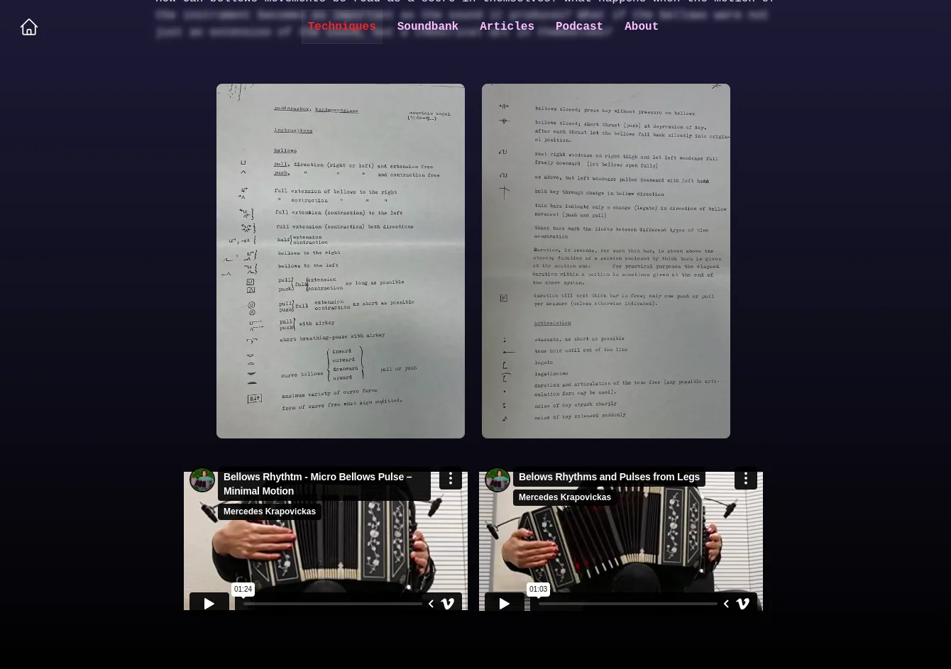Technique detail page with embedded video and music sheets