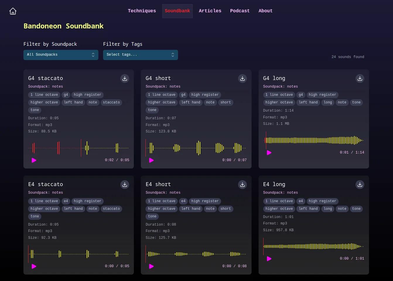 Sound bank interface with filtering