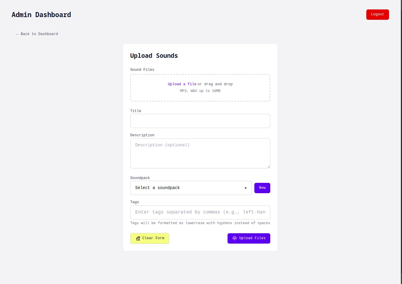 Upload sound samples form