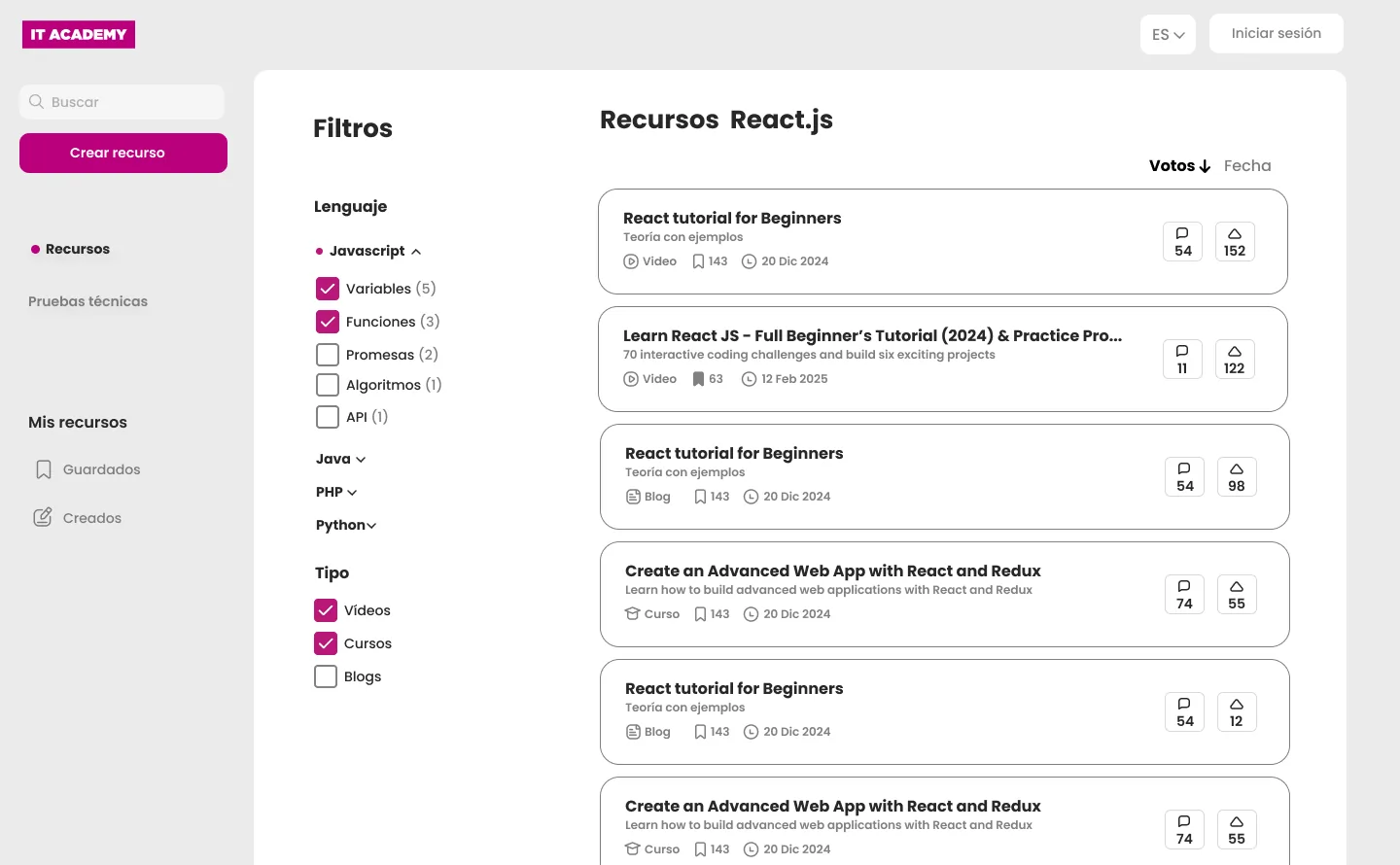 React resources screen
