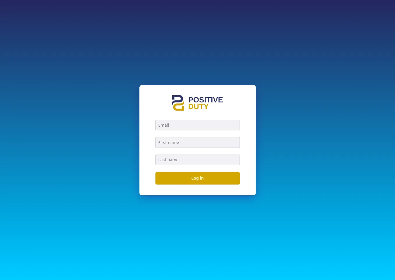 Positive Duty login screen