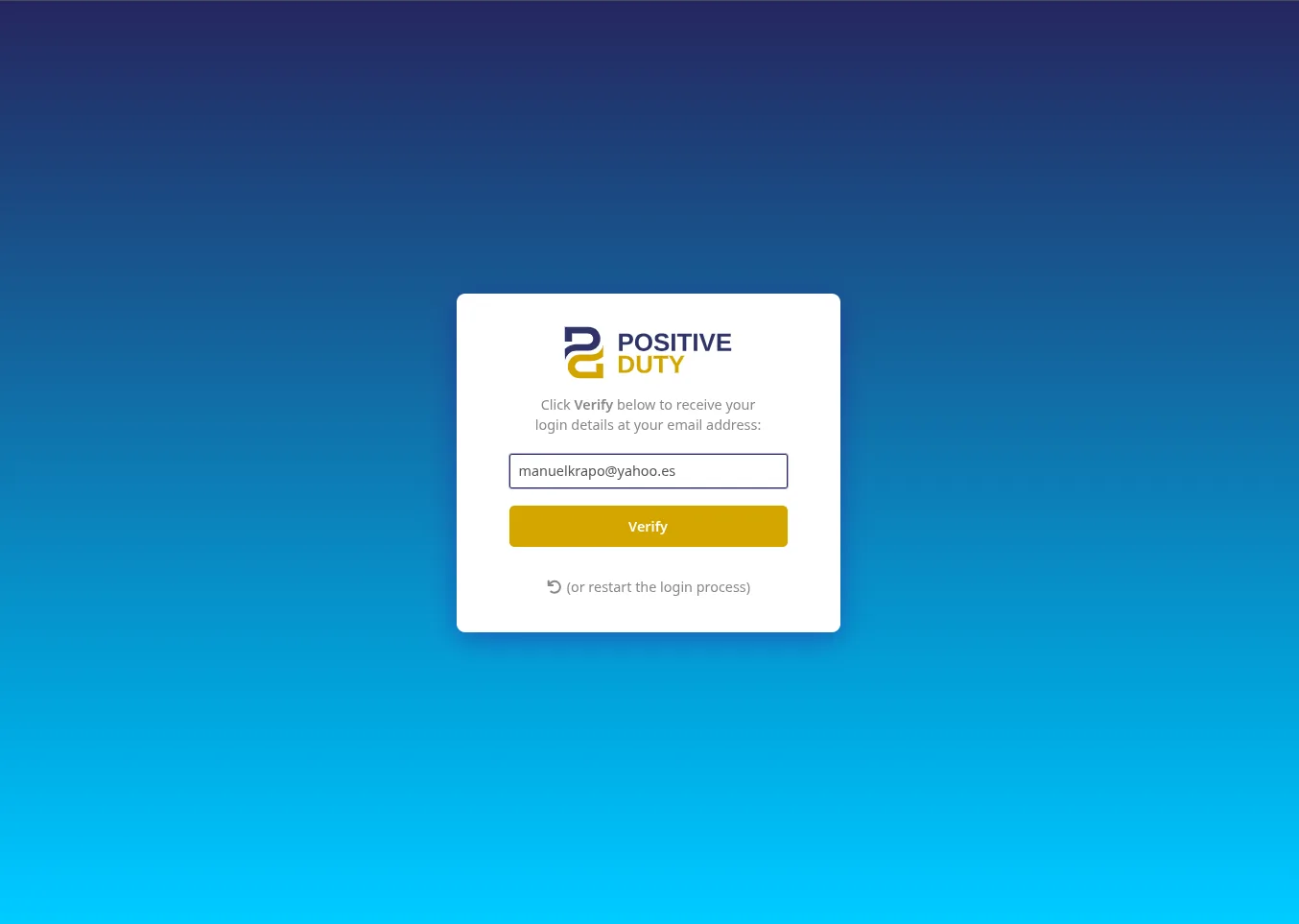 Positive Duty verify passcode screen