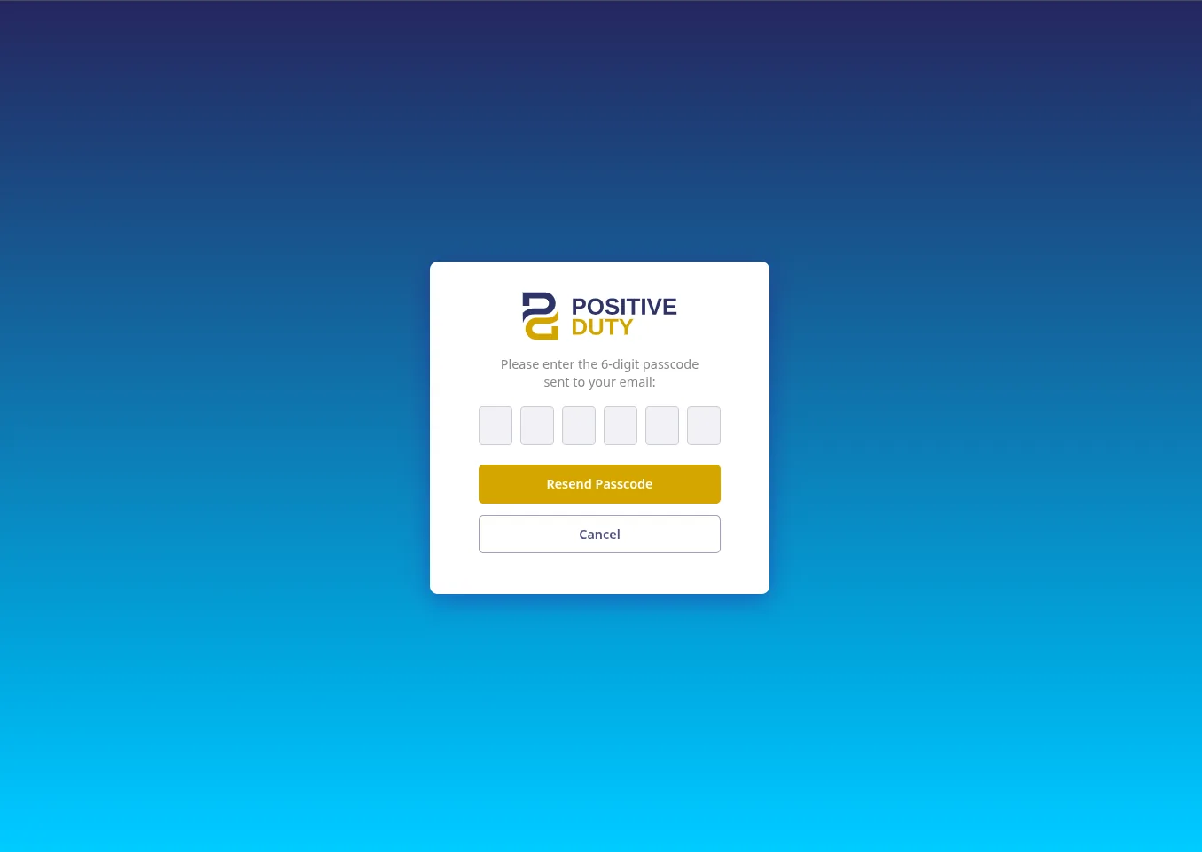 Positive Duty enter passcode screen