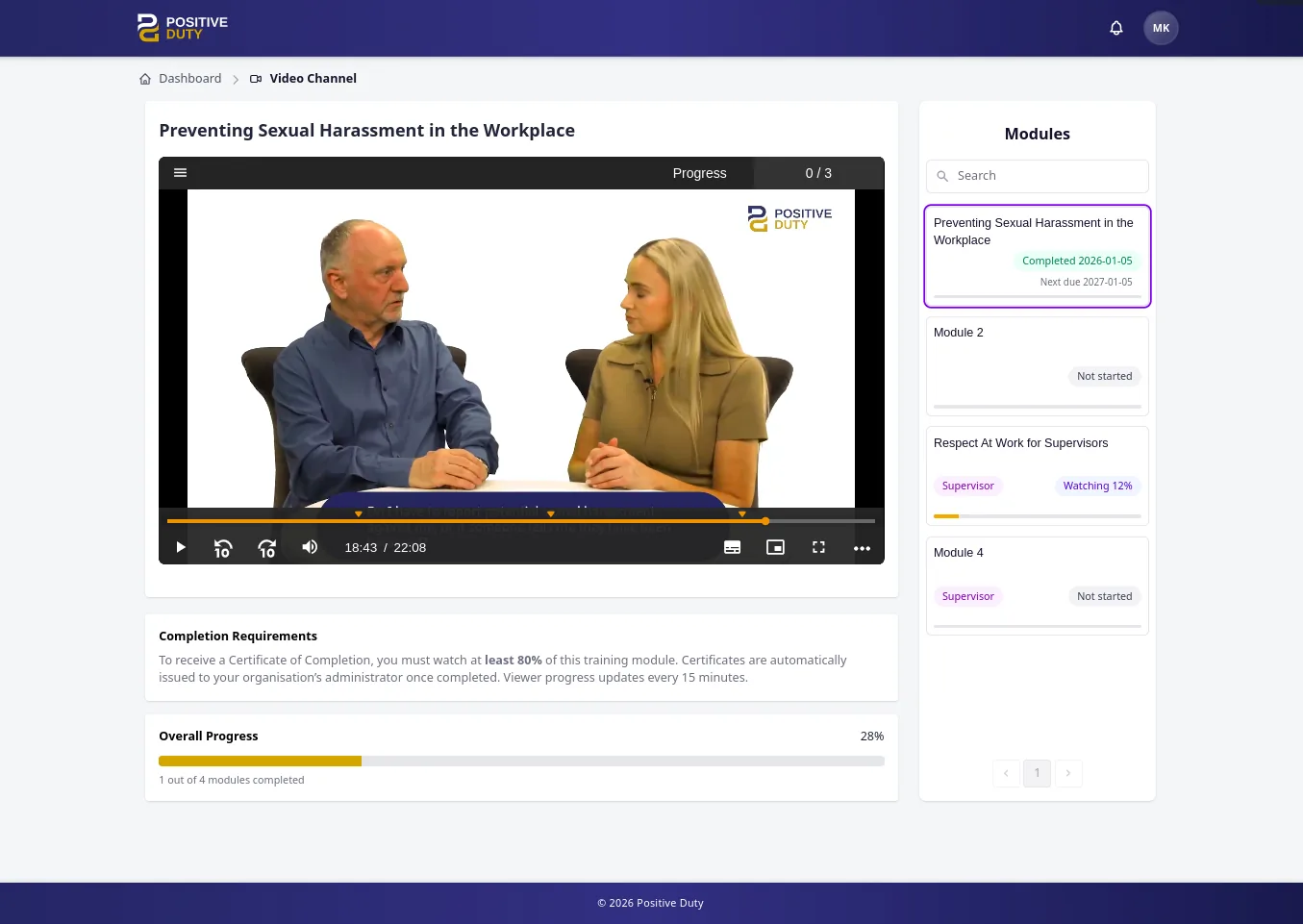 Positive Duty video channel