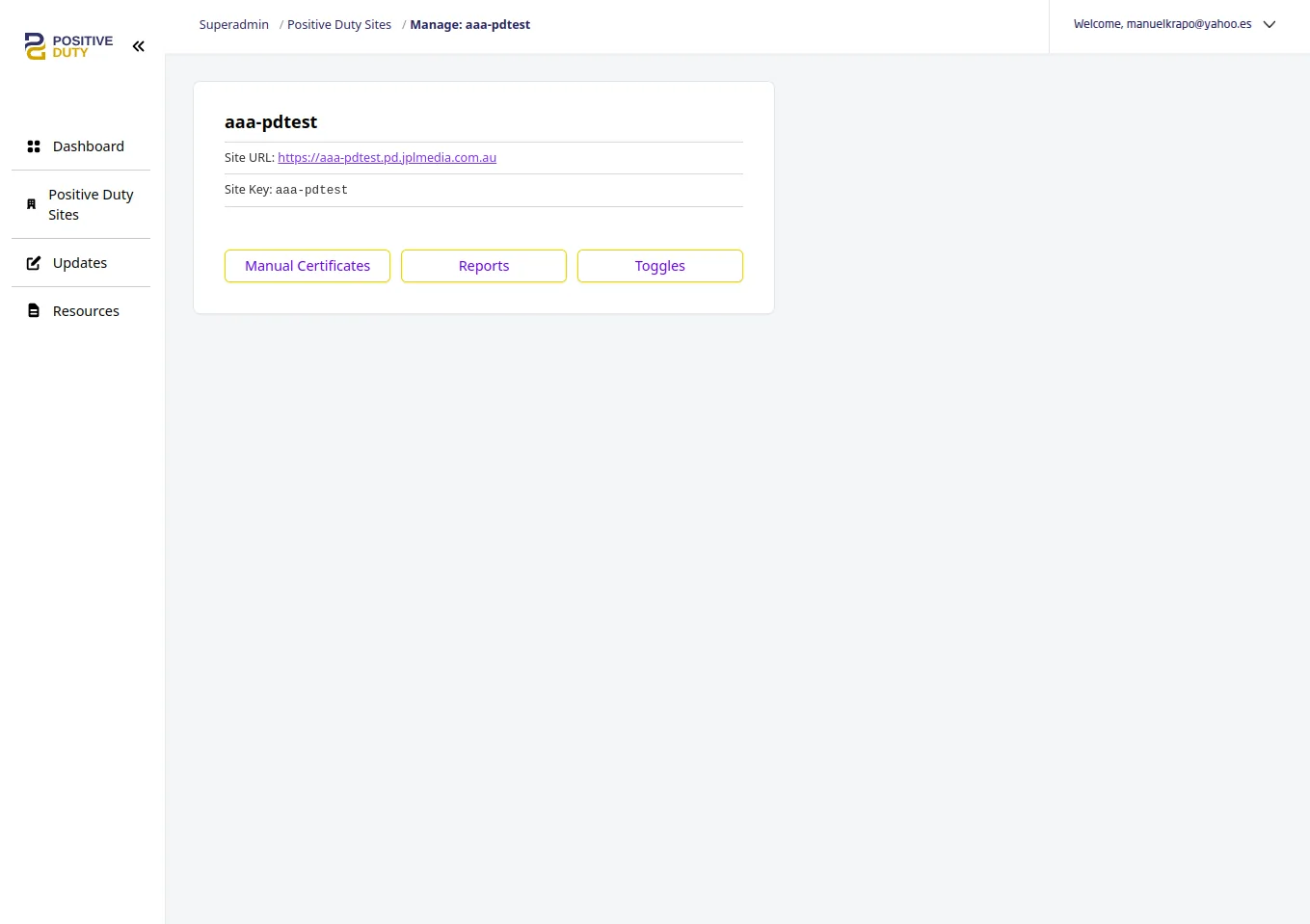 Positive Duty super admin site management